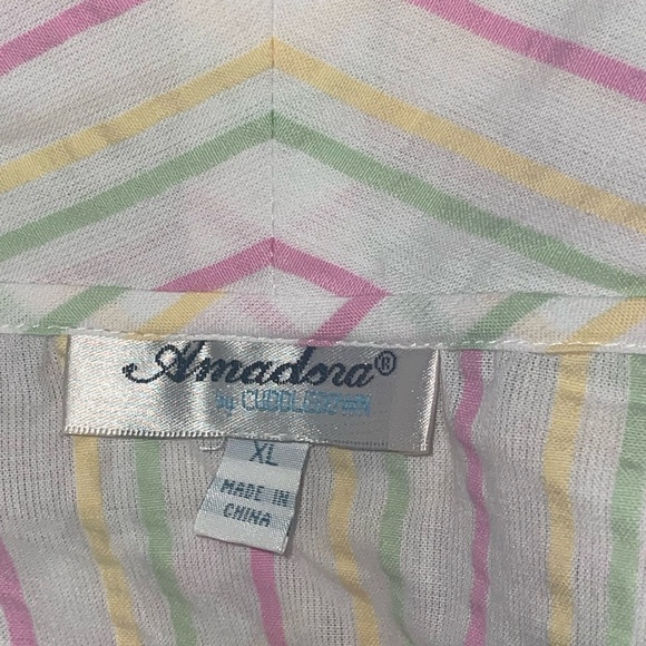 ADORA by Cuddledown Women's Striped Robe - White with Pink and Green - Picture 7 of 8